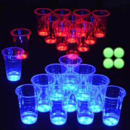 O Conjunto de Cerveja Pong Escuro, Conjunto de Copo Festa, LED, Brilham nas Bolas Escuras, 16 oz,22 Conjunto - Image 1