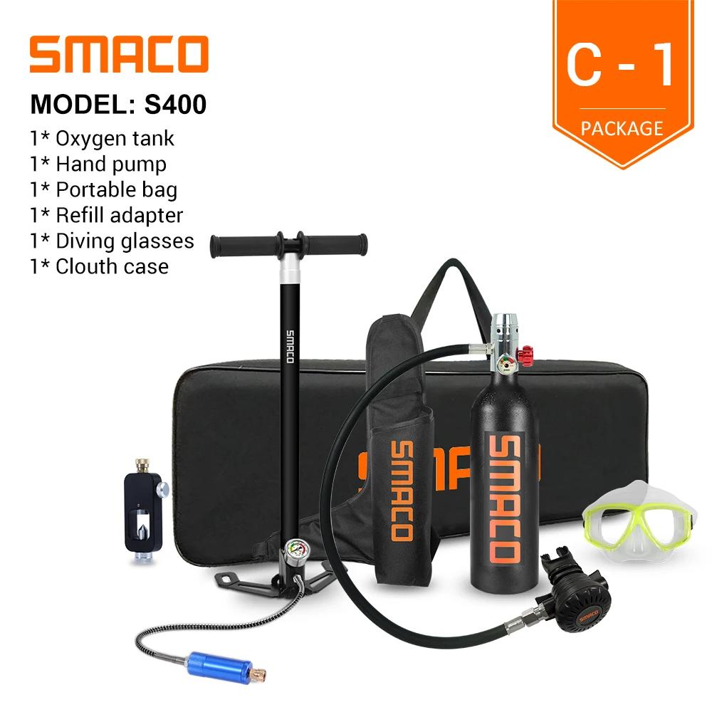 Smaco-mini tanque de oxigênio para mergulho, s400pro, 1l, cilindro de respiração, equipamento de mergulho, esporte aquático, com bomba manual - Image 1