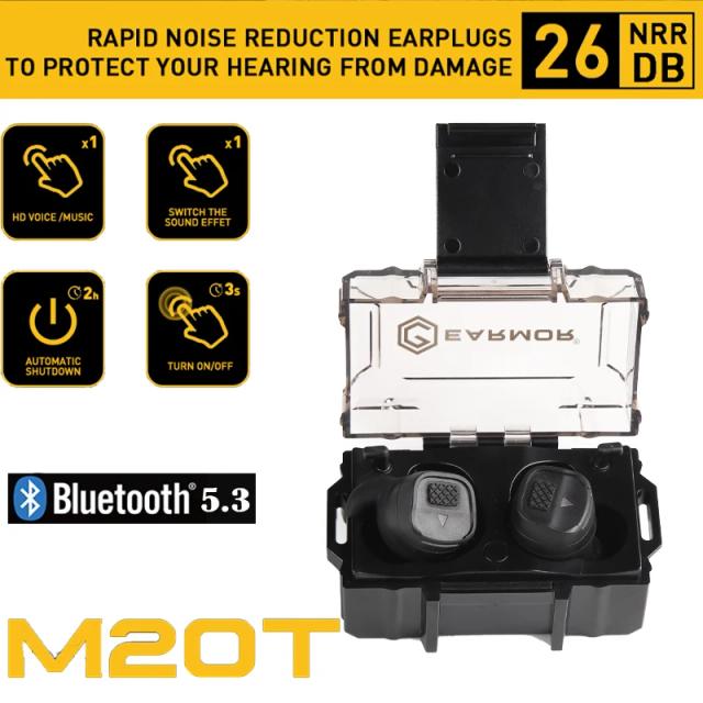 Tampões EARMOR-M20T Bluetooth 5.3 com Cancelamento de Ruído para Caça e Tiro - NRR 26dB