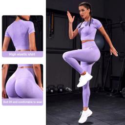 Novo conjunto de esportes das mulheres sem costura roupas de treino ginásio leggings camisa conjunto de roupas de fitness terno - Image 4
