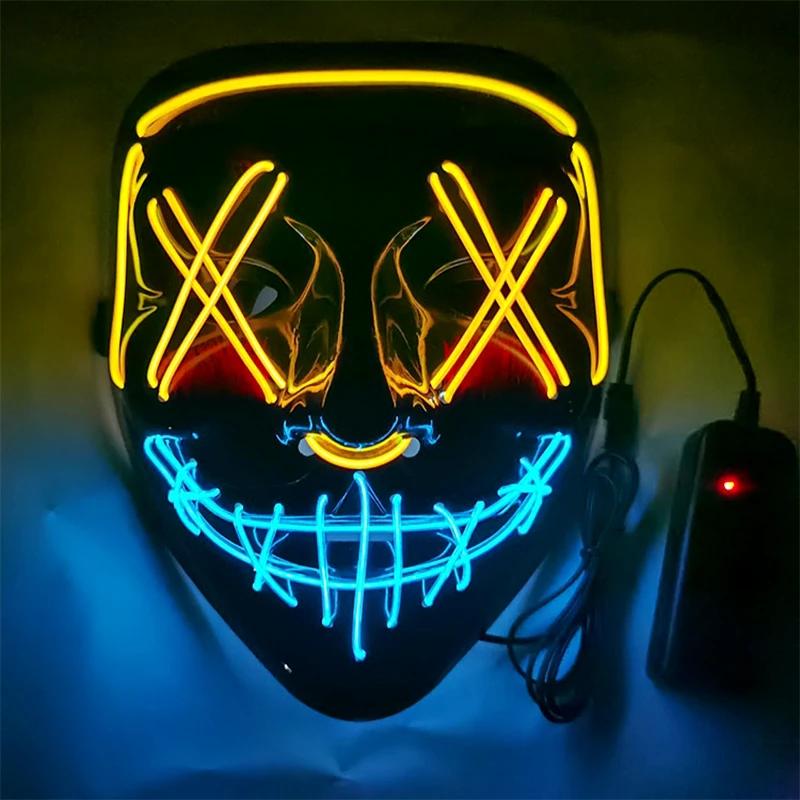 Máscara de Néon LED com Luvas Brilhantes, Máscaras de Festa Masquerade, Trajes Cosplay, Máscaras Light Glow in the Dark, Presente de Natal - Image 1