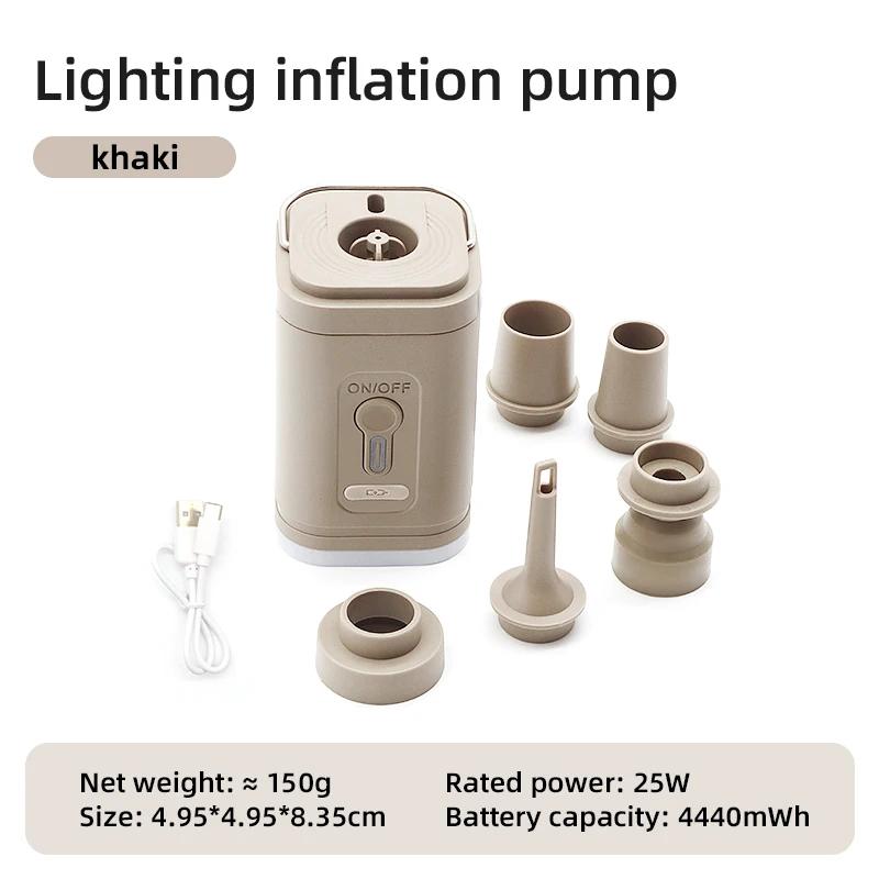 Mini bomba inflável elétrica com luzes Compressor de ar sem fio Inflar Deflate Bombas de ar para caminhadas Equipamento de acampamento 3 em 1 - Image 1
