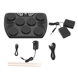 Conjunto de bateria eletrônica portátil, multifuncional, sensível à velocidade 7 almofadas, 2 alto-falantes embutidos, recarregável, prática de bateria - Image 2