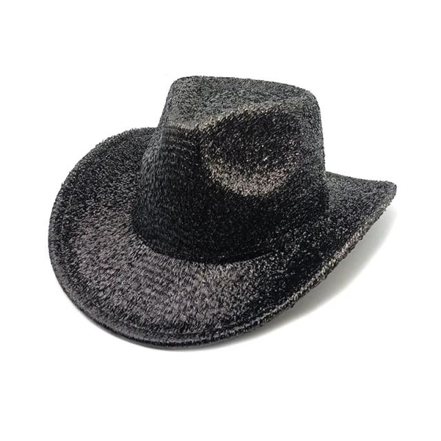 Chapéu Glitter Fedora de Aba Larga para Festivais e Festas à Fantasia, Estilo Vaqueiro e Ocidental
