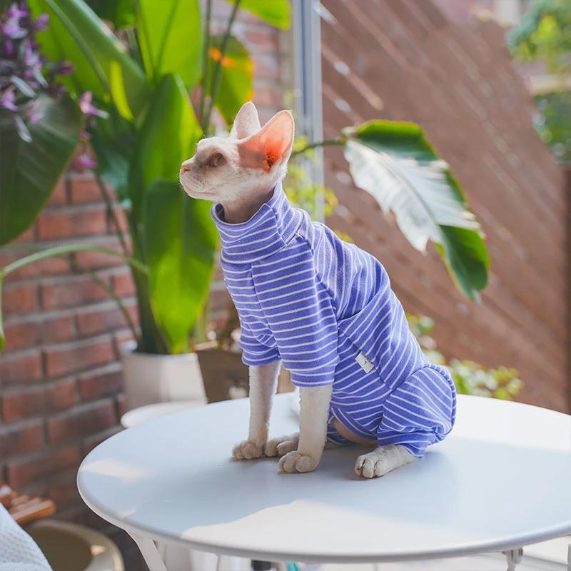 Macacão de algodão descascado para gatos, casaco de 4 pernas para Sphnx, camiseta de mangas compridas para gatinhos, Devon Rex, roupas de inverno - Image 1