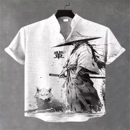 Novas camisas da moda masculina, padrões Bushido impressos em arte 3D, camisas casuais e confortáveis, camisas de manga curta de verão - Image 2