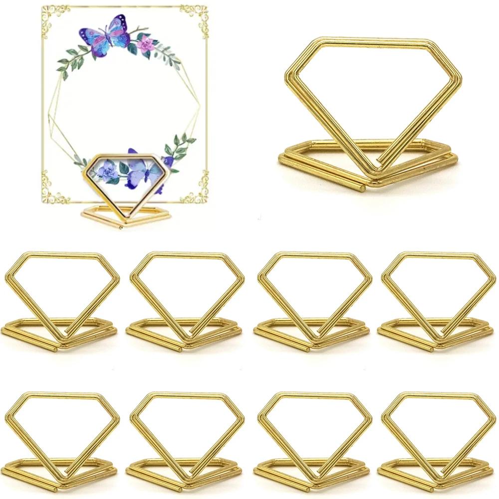 Diamante Forma Metal Memo Titular, Tabela Placecard, Photo Clip, Card Display Stand, Casamento Tabela Número Stands, 10pcs - Image 1