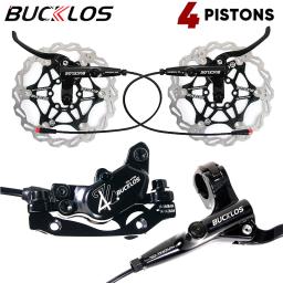 Bucklos 4 pistão mtb freio hidráulico dianteiro traseiro dh e-bike conjunto de freio a disco 1150 1950mm quatro pistão pressão óleo freios hidráulicos - Image 1