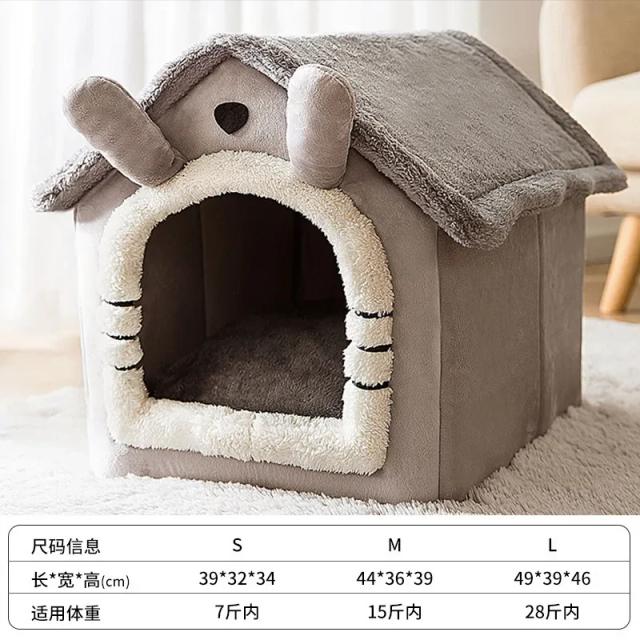 Barraca aconchegante para gatinhos com cama macia e almofada removível, ideal para descanso profundo no inverno