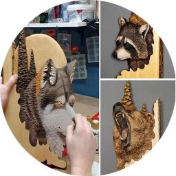 Pintado à mão Escultura de escultura em animais Artesanato de parede, Guaxinim de madeira Urso e veado, Decoração para casa, Presentes para sala, Novo - Image 5