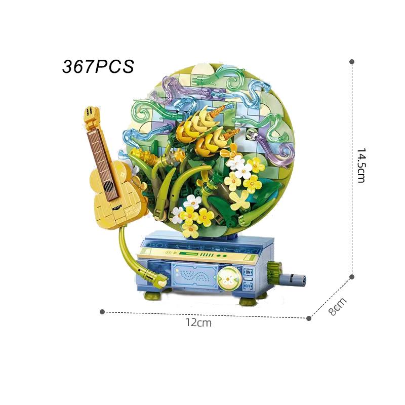 Blocos de Construção Flor Mão Record Player, Tijolos De Instrumentos Musicais Criativos, Brinquedos De Decoração Para Crianças, Presente, 4Pcs por Conjunto - Image 1