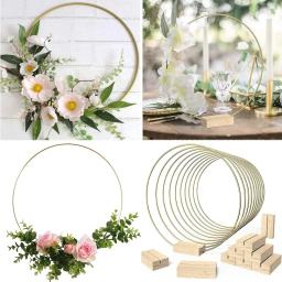 Anel de metal Floral com Base De Madeira, Grinalda De Casamento, Guirlanda De Flores Artificiais, Ornamento De Suspensão, Decoração De Mesa De Festa Em Casa, 20-35cm - Image 1