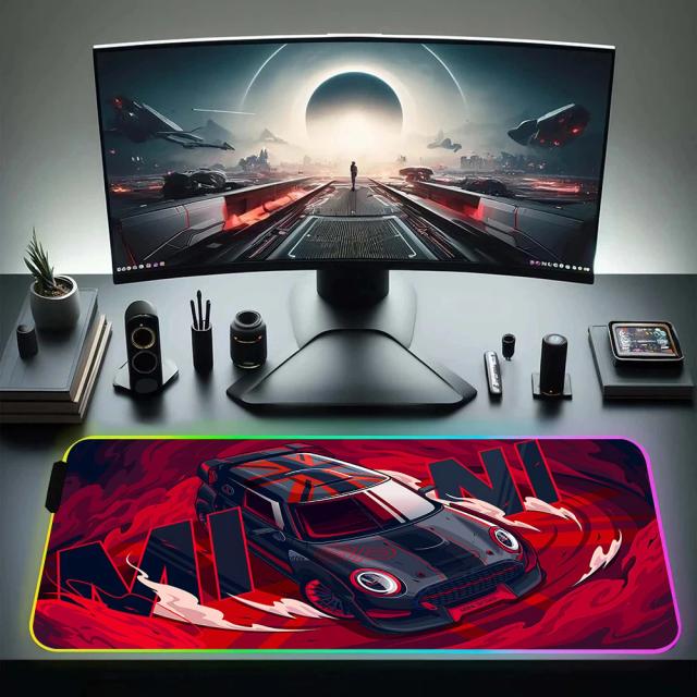 Mouse Pad Gamer RGB LED com Design de Carro de Corrida GTR para PC, Ideal para Teclado e Mouse