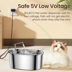Bebedor de animais de estimação em aço inoxidável ROJECO, bebedouro automático, filtro de água inteligente para cães e gatos, tigela com filtro de bomba - Image 4