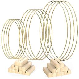 Guirlanda De Ouro Anel De Metal Com Suporte De Madeira, DIY Festa De Casamento, Aro De Flores, Decoração De Mesa Ornamentos, Macramé Floral Rack, 1x Artesanato - Image 5