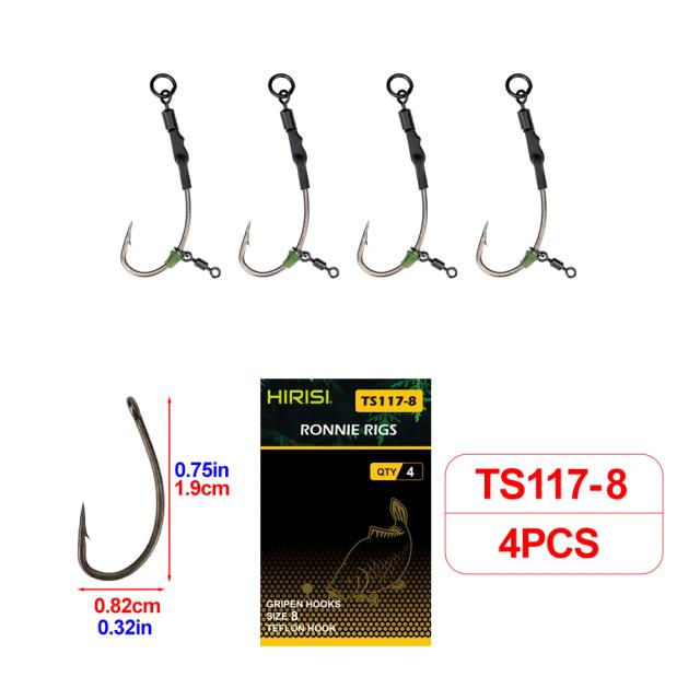Hirisi Ronnie Rig Carpa Gancho de Pesca Combinação 4 Peças