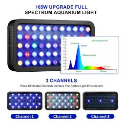 Dimmable LED Aquarium Light, Controle WiFi, 3 Canais, Controle Inteligente para Peixes, Tanque de Coral, 165W - Image 2