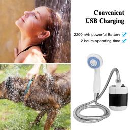 Portátil chuveiro de acampamento ao ar livre usb recarregável cabeça de chuveiro de banho 3.7v bomba 4.9ft para praia natação ao ar livre viajar caminhadas - Image 2