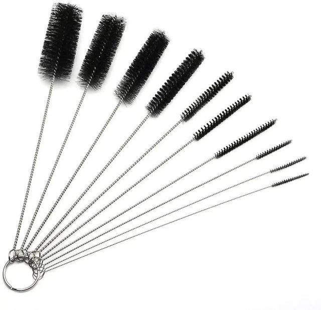 Conjunto de 10 Escovas de Limpeza para Tubos de Vidro e Garrafas – Nylon e Aço Inoxidável, Ideal para Tanques de Peixes e Uso Doméstico