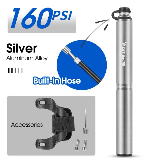 Bomba de Ar Mini Portátil 160Psi para Bicicletas em Alumínio com Luz – Compatível com Válvulas Schrader e Presta