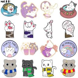 Doce bonito animais rosa gatos coração patas esmalte pinos arco-íris flores redondas gatinhos flores liga broches emblemas jóias presentes - Image 1