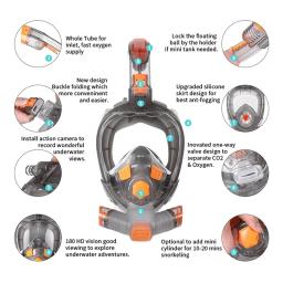 Máscara subaquática de mergulho subaquática, máscara de snorkel, laranja e cinza, homem e mulher, L e XL - Image 2