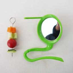 Pássaro espelho de brinquedo com plástico poleiro suporte para gaiola papagaio metal fruta vegetal titular alimentador para lovebirds finches canários - Image 3