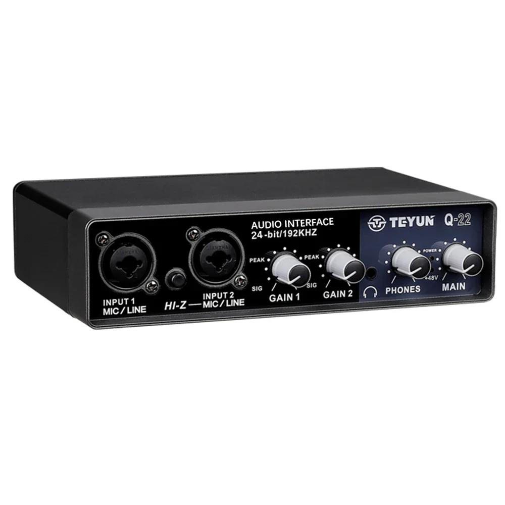 TEYUN-Profissional USB Interface De Áudio, Placa De Som Com Monitor, Gravação De Guitarra Elétrica, 48V Phantom Power Mixer De Som, Q-22 - Image 1