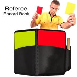 Futebol árbitro registro livro com carteira de couro e lápis, fluorescente vermelho cartões amarelos, papel de gravação, equipamento de futebol - Image 2