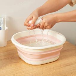 1 pçs silicone dobrável lavatório viagem portátil bacia balde dobrável para casa banheiro lavatório pendurado bacias de banho - Image 5