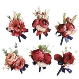 Boutonniere flores casamento corsage pinos vinho vermelho noivo boutonniere buttonhole masculino casamento testemunha acessórios - Image 5