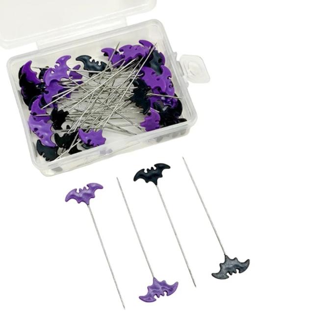 Alfinetes de Costura Morcego Halloween - 50/100 Peças para Acolchoamento e Artesanato