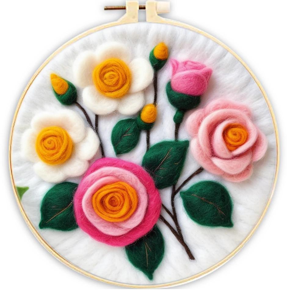 Lã Feltro Kit com Moldura Feltragem Agulhas e Flor, DIY Bordados, Engraçado Artesanato Pacote, Agulha Picture Kit - Image 1