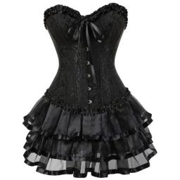 Corset sexy bustier para mulher vintage floral rendas até espartilhos e saia conjunto tutu corselet plus size overbust burlesque traje - Image 1