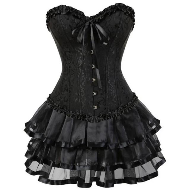 Conjunto Vintage Floral: Corset Sexy Bustier com Rendas, Saia Tutu e Espartilhos Plus Size para um Estilo Burlesque Elegante