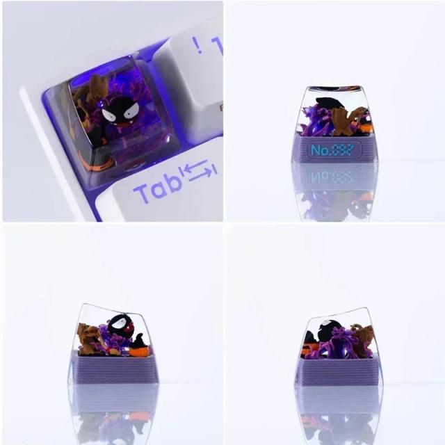 Boné Transparente de Teclado Mecânico Pokémon com Gengar, Pikachu, Charizard e Eevee para Gamers Solteiros