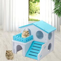 Casa de hamster de madeira para pequenos animais de estimação, esconderijo respirável, lazer duplo seguro, cobaia, cabana viva, brinquedo de treinamento de animais pequenos - Image 2