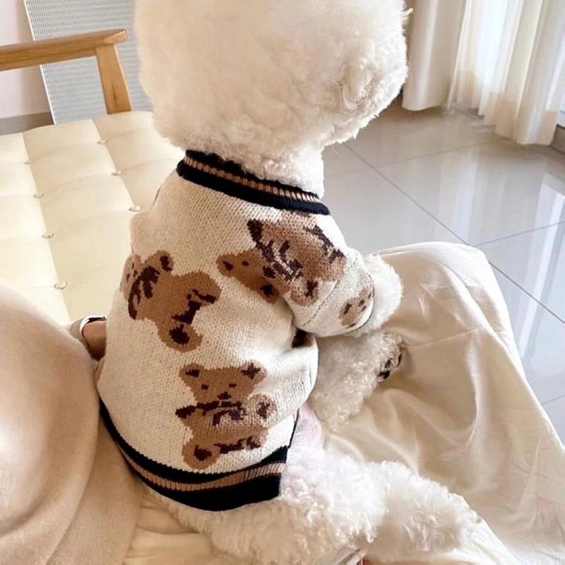 Cardigan de malha listrada para animais, roupas de cachorro, cachorro e gatinho, casaco chihuahua, suéter quente, roupas macias, moda para cães e gatos, inverno - Image 1
