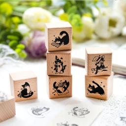 Cute Little Black Cat Decoração Stamp, selos de borracha de madeira retro, Scrapbooking Papelaria, Artesanato DIY, selo padrão, 1pc - Image 4