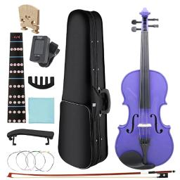 Violino roxo Define com caso e cordas de arco, adequado para iniciantes, estudante, ombro resto acessórios, 4, 4 - Image 1