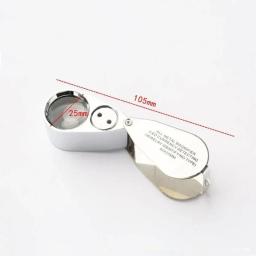 Lupa de metal com luzes LED, Lupa dobrável para identificação Selos Antigos Jóias Diamante Lupas, 40X - Image 4