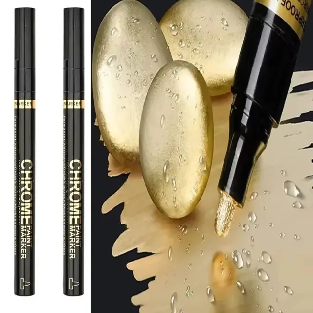 Caneta Marcadora à Prova d'Água para Reparação de Pintura em Superfícies como Rocha, Cerâmica, Vidro e Metálico - Ponta de 2mm, 5 Unidades em Cromo