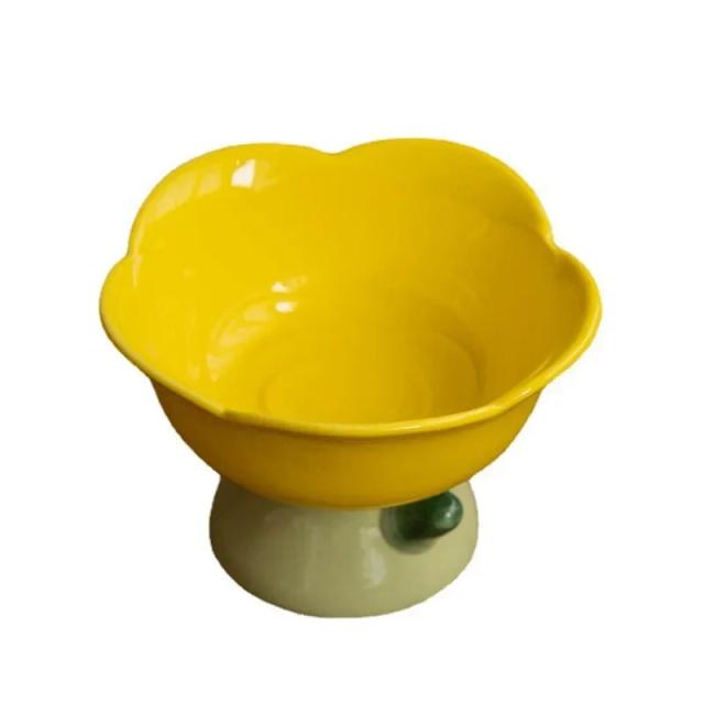 Alimentador Cerâmico Antiderrapante para Animais de Estimação em Formato de Flor com Pé Alto