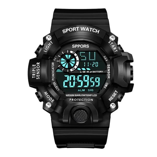 Relógio Digital Masculino Multifuncional para Esportes com Pulseira de Borracha e Mostrador Luminoso