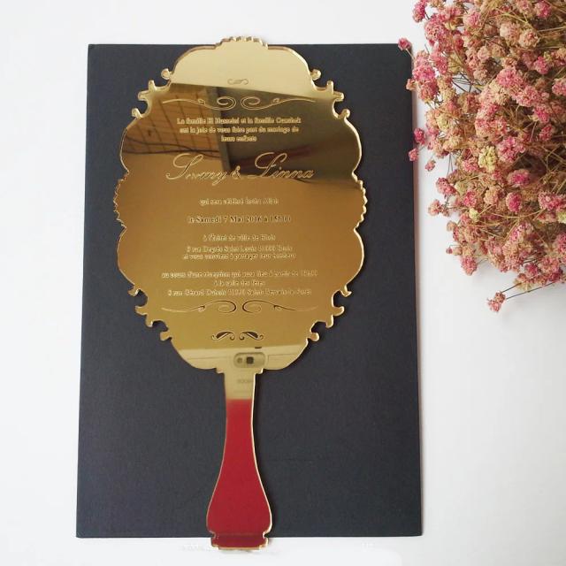 Convite de Casamento Acrílico Personalizado com Impressão em Ouro e Cartões de Menu Elegantes