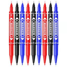 Dupla ponta permanente caneta marcador, tinta impermeável oleosa, bico fino, preto bruto, azul, vermelho, adequado para desenho de papel, vidro logística, 10pcs - Image 2