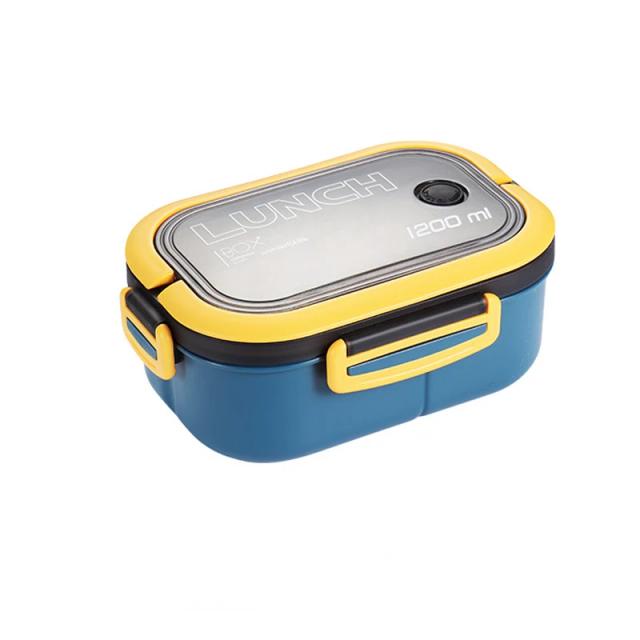 Lancheira de Camada Dupla Portátil com Compartimentos, Ideal para Frutas e Lanches com Garfo e Colher, Perfeita para Micro-ondas e Piqueniques