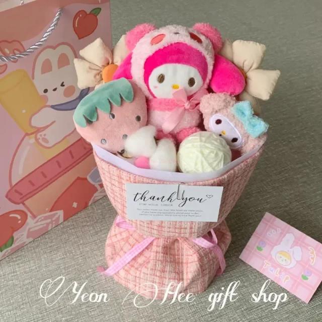 Sanrio Buquê de Flores de Pelúcia Kuromi Cinnamoroll Kawaii Boneca Presente