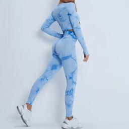 Tie Dye Seamless Gym Leggings para mulheres, camiseta de manga longa, roupas de ginástica esportiva, calças running, tops elásticos de ioga, calças de treino - Image 3