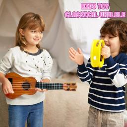 Guitarra Ukulele com picareta para crianças e pré-escolares, instrumento musical educativo, brinquedo para crianças, 4 cordas, 17" - Image 6